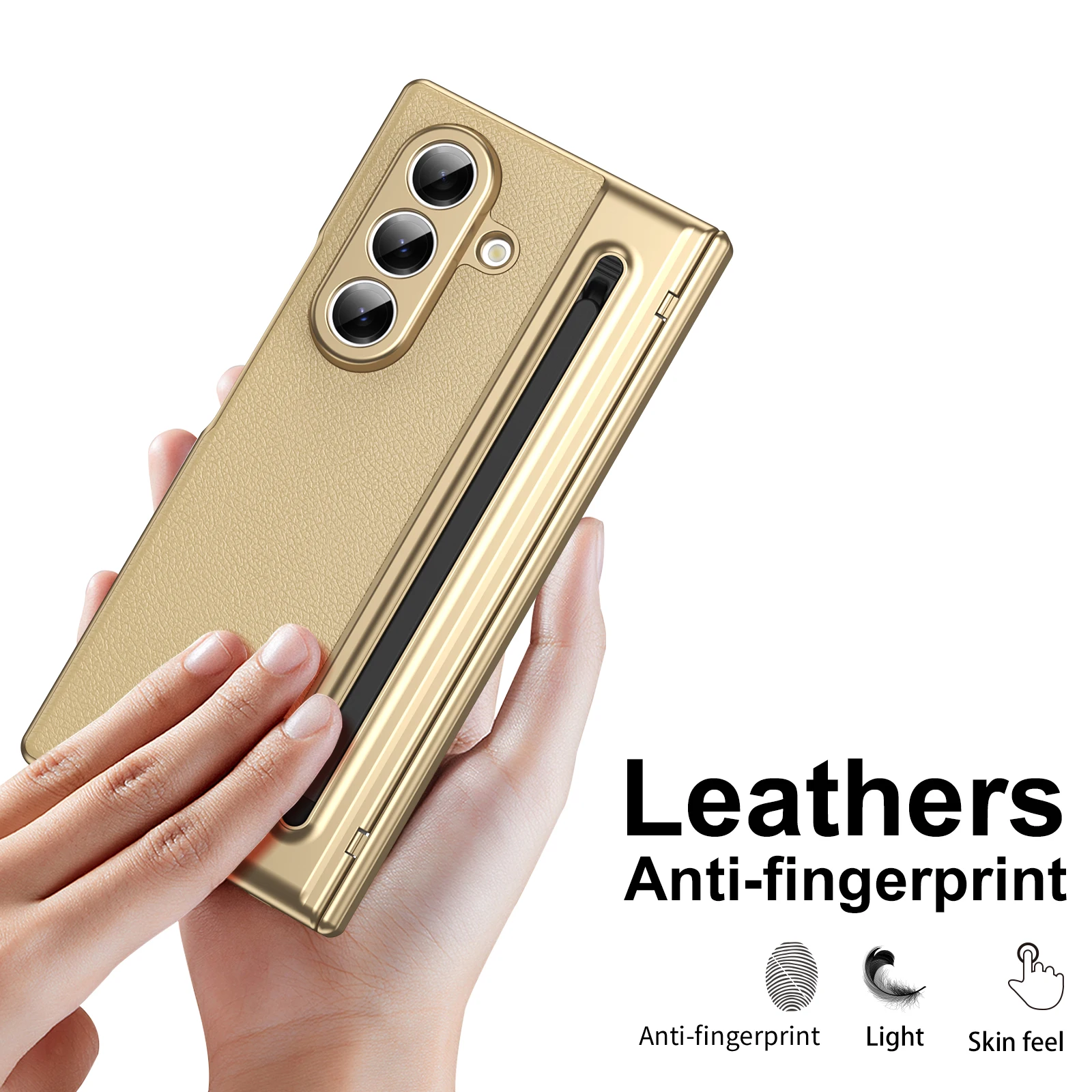 360° Folding Flap Leather Phone Case with Pen Groove & Tempered Glass Film, Drop Resistant Design