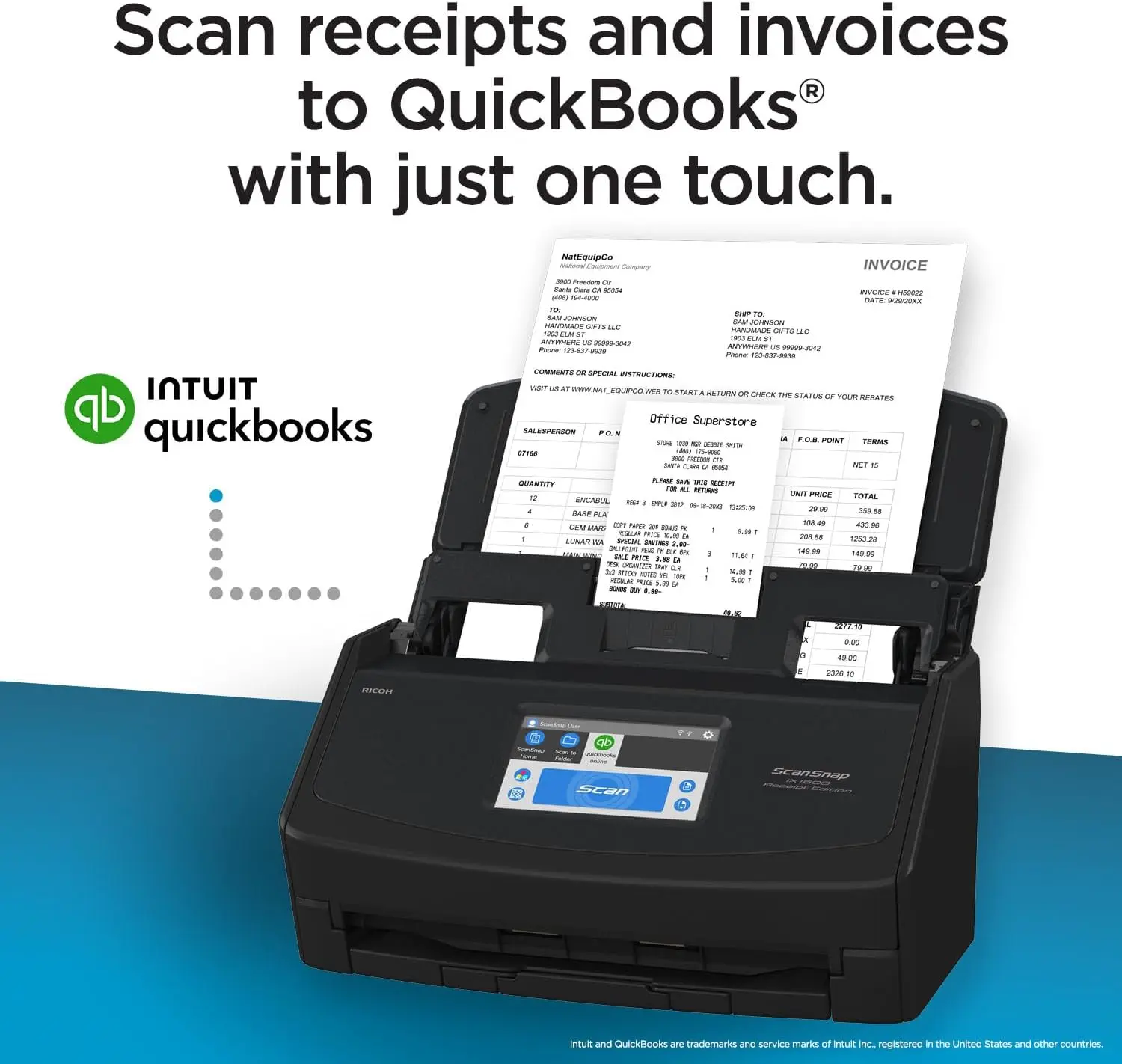 Fujitsu IX1600 Portable ScanSnap Receipt Edition Color Duplex Invoice Document Scanner Mac PC ADF Duplex Scanning
