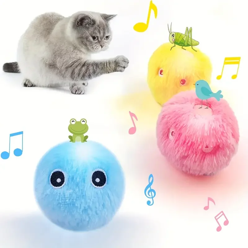 كرة لعبة للحيوانات الأليفة من القطيفة التي تصدر صوتًا، قطر 5.5 سم، لعبة صوتية تفاعلية للقطط والكلاب، تخفيف الملل الداخلي
