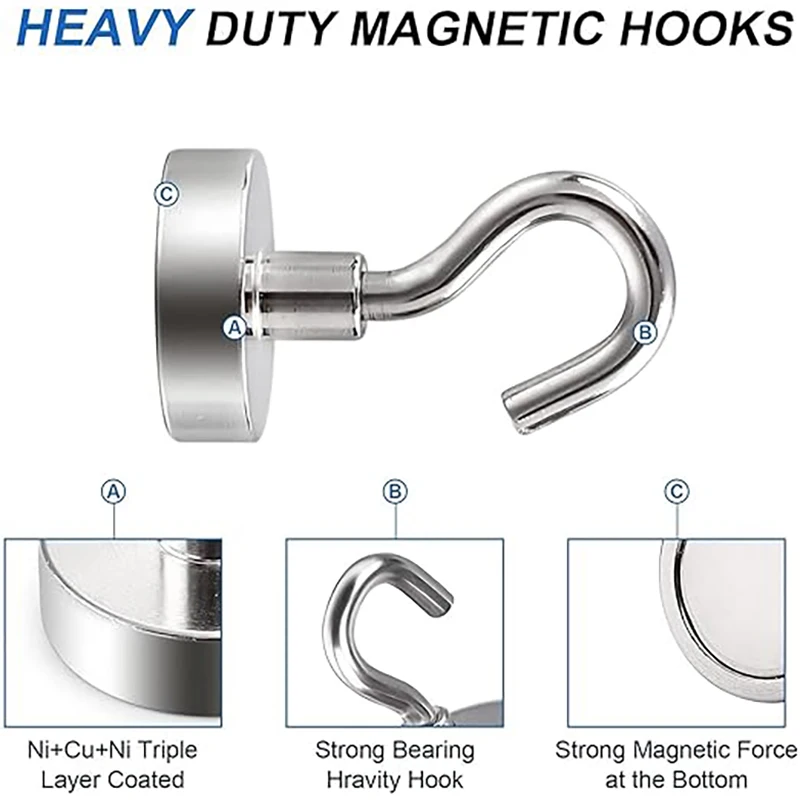 Magnetic Hook Strong Iron Absorption Color Electroplating Strong Magnetic Hook Household Metal-plated Magnet For Bathroom