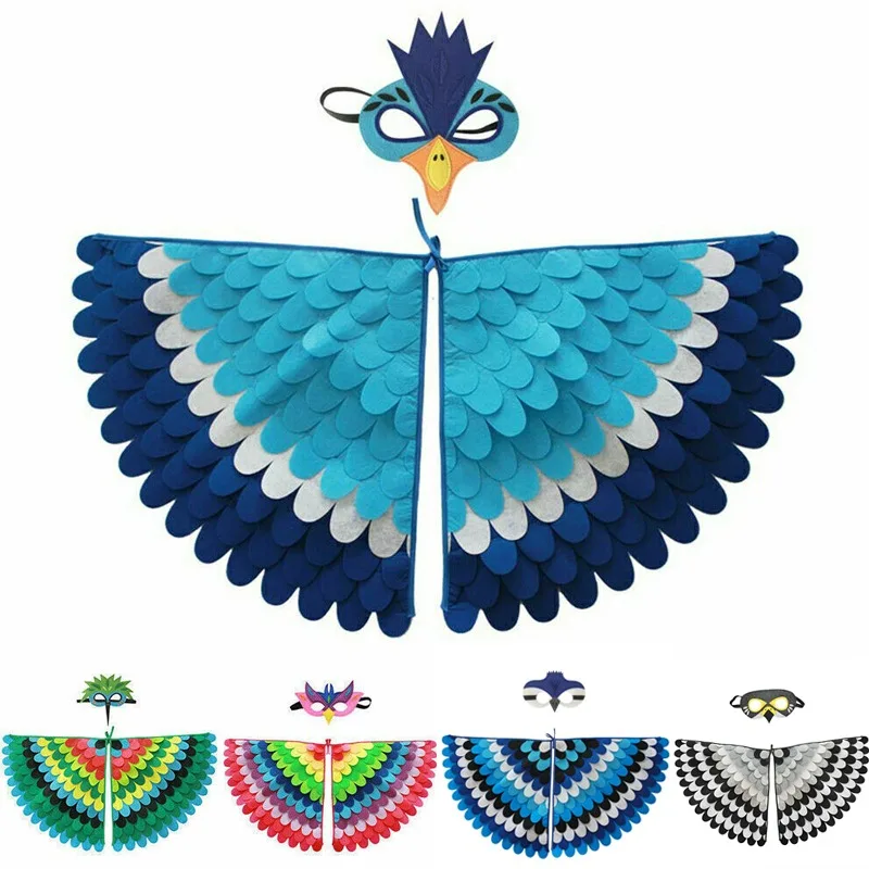 Halloween Kids Felt Birds Wings Cloak Mask Kindergarten Cartoon Animal Performance Props Festival Party Children' S Gifts