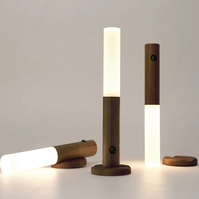 

LED Wood Wireless USB Night Light Magnetic Wall Lamp Kitchen Cabinet Closet light Home Bedroom Table Move Lamp Bedside Lighting