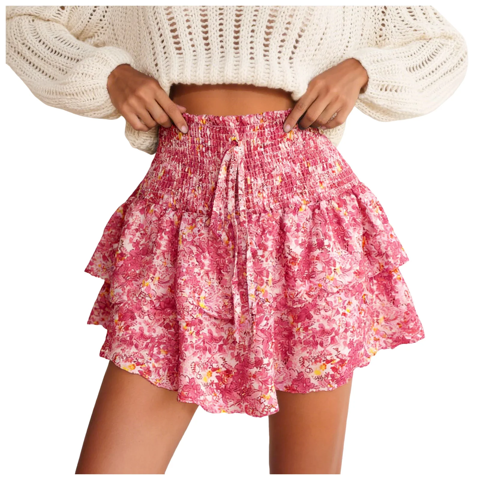 Women's Casual Floral Print Shorts Skirt 2026 Summer High Waist Pleated Mini Skirts Boho Ruffle Faldas A Line Sweet Outfits 1