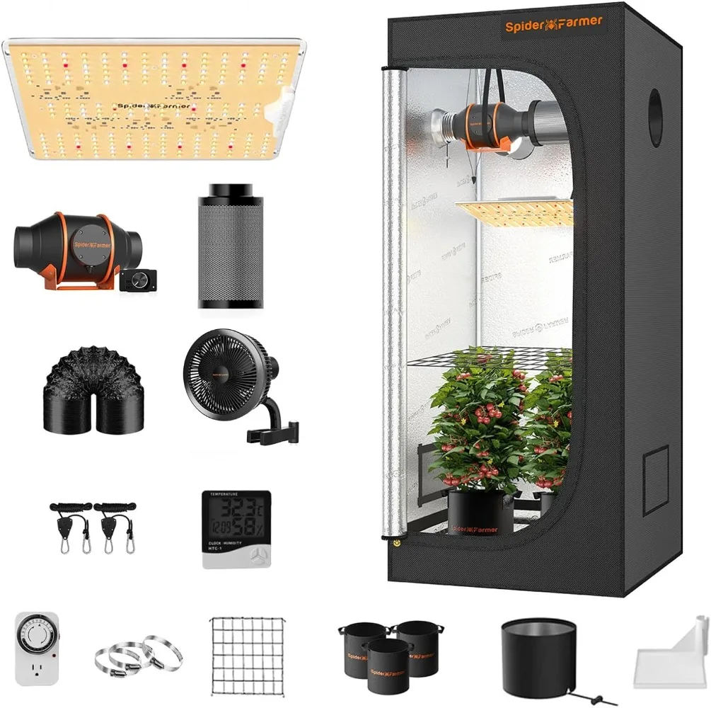 

Spider Farmer Grow Tent Kit Complete 2x2x5ft SF1000D Samsung Diodes Full Spectrum Grow Tent Complete System 24"X24"X55" Indoor