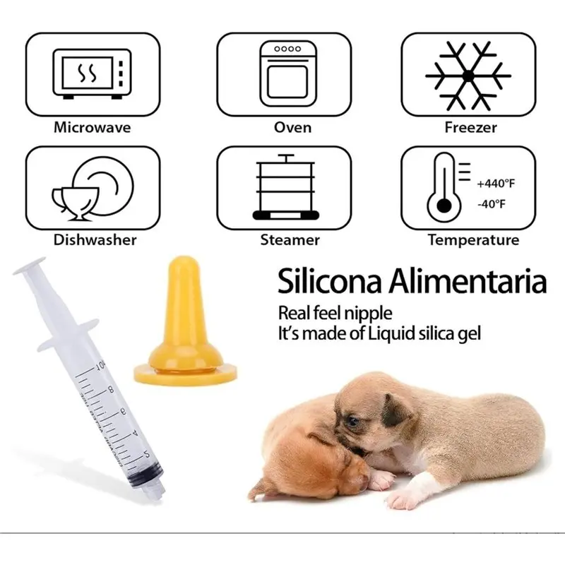 BSEVB-Kit per l'alimentazione con biberon per animali domestici, cuccioli e gattini neonati, con capezzoli, set per l'alimentazione manuale per cani, gatti, conigli - immagine 4