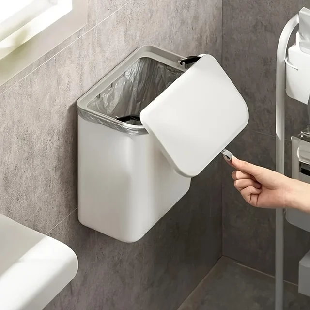 Pattumiera bianca montata a parete salvaspazio per pulizia senza sforzo per cucina - Plastica resistente, stoccaggio dei rifiuti multifunzionale 5