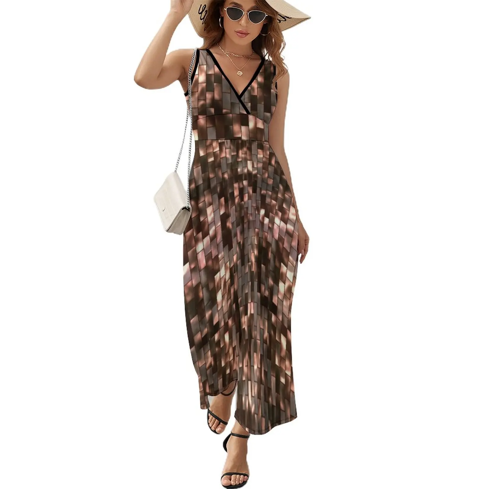 

Sequin PRINT Texture | Bronze Metallic Sequin PRINT | 70s Disco Retro Inspired Sleeveless Dress Woman dresses