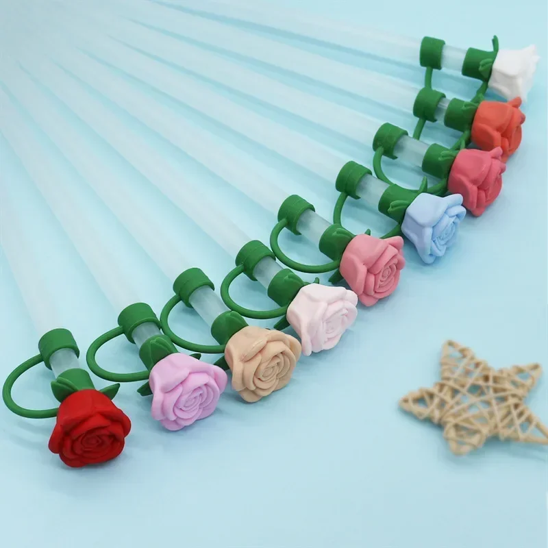 Hot 9-10mm Rose Flower Straw Cover for Stanley Large Silicone Diameter Heat-resistant Dust Proof Straw Plug Cap Cup Accessorie