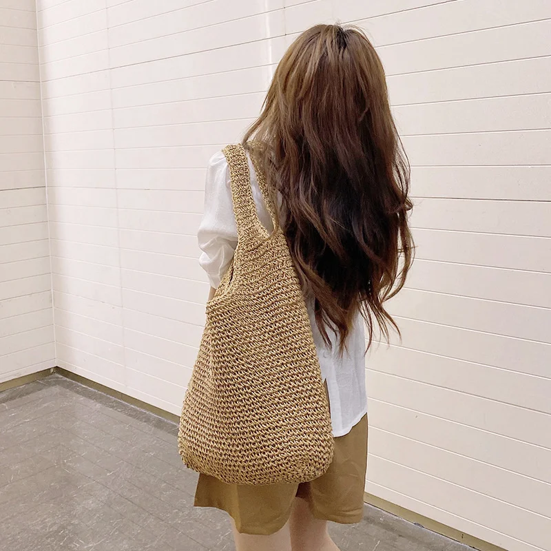 Grass Woven Bag Women's Summer Versatile Casual Shoulder Bag Sen Series Handwoven Bag Large Capacity Beach Bag