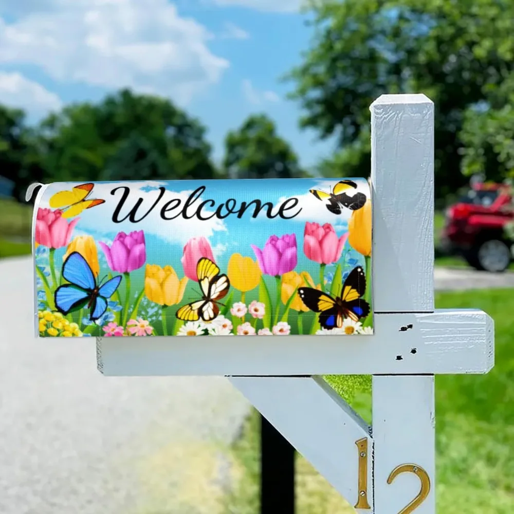 Cute Christmas Snowman Mailbox Cloth Printed Flower Winter Gnomes Mailbox Tube Cover DIY Magnetic Email Cover Garden Decoration
