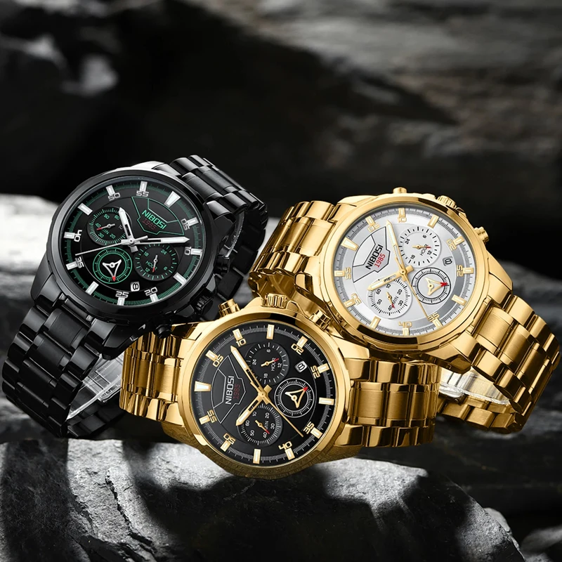 NIBOSI Sport Chronograph Quartz Watch for Mens Watches Top Brand Luxury Silicone Waterproof Men Wristwatch Relogio Masculino
