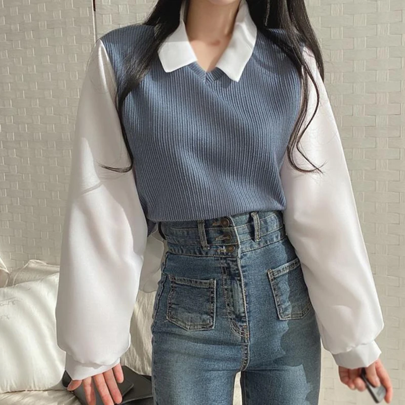 Camisetas de manga larga para mujer, Tops versátiles informales con solapa, Otoño e Invierno - Imagen 6