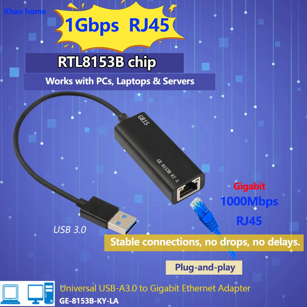 1000Mbps USB 3.0-RJ45 네트워크 카드 1G 어댑터 기가비트 이더넷 변환기 Lan PC 노트북 RTL8153B Windows 7/8.1/10/11용