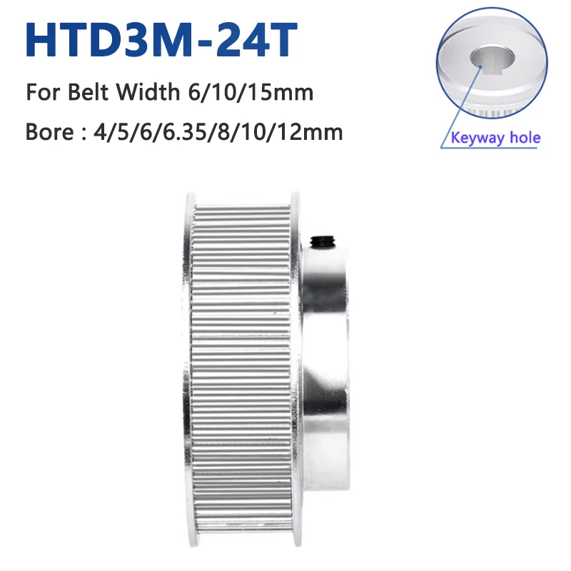 

1pc 24 Teeth HTD3M Timing Pulley Bore Size 4/5/6/6.35/8/10/12mm 24T HTD-3M Synchronous Wheel with Step for Belt Width 6/10/15mm