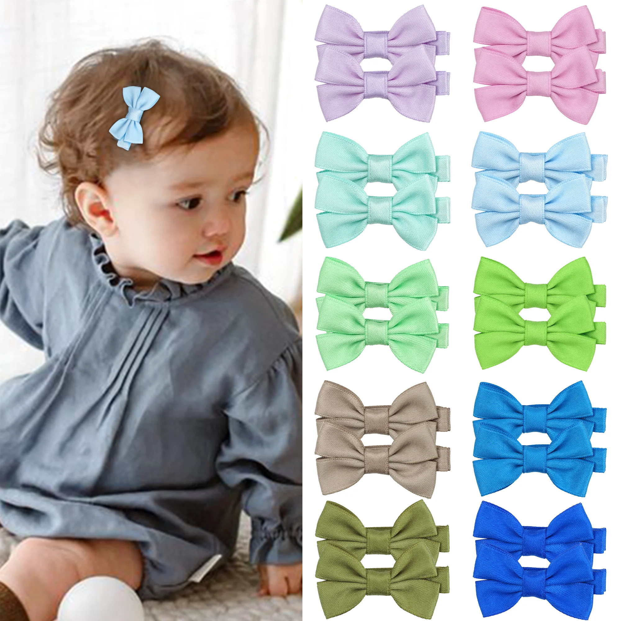 10/20Pcs 2Inch Baby Hair Bows Clips Fully Lined No Slip for Fine