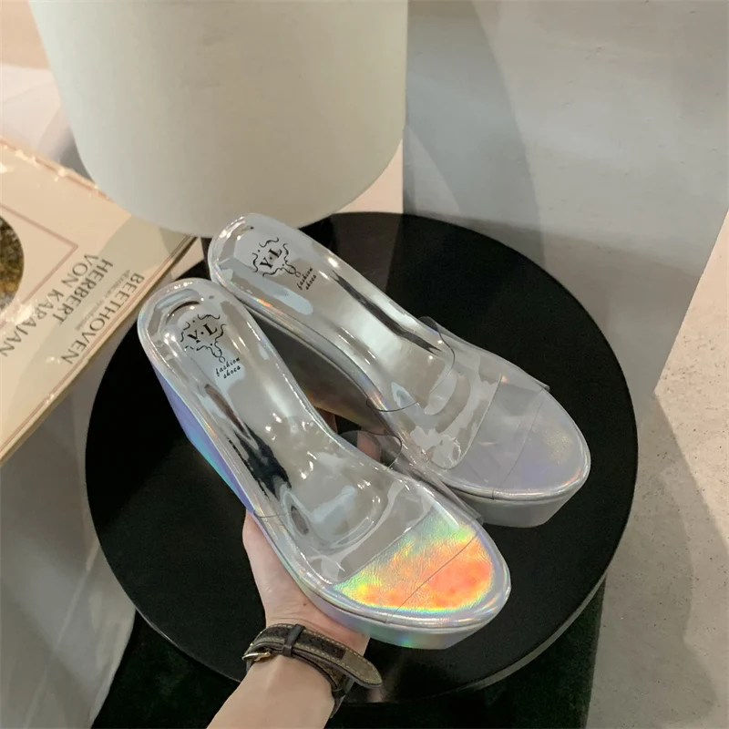 ZOOKERLIN Platform Transparent PVC Wedges Women's Slippers Summer Simple Slip On High Heels Mueller Shoes For Women Solid Color