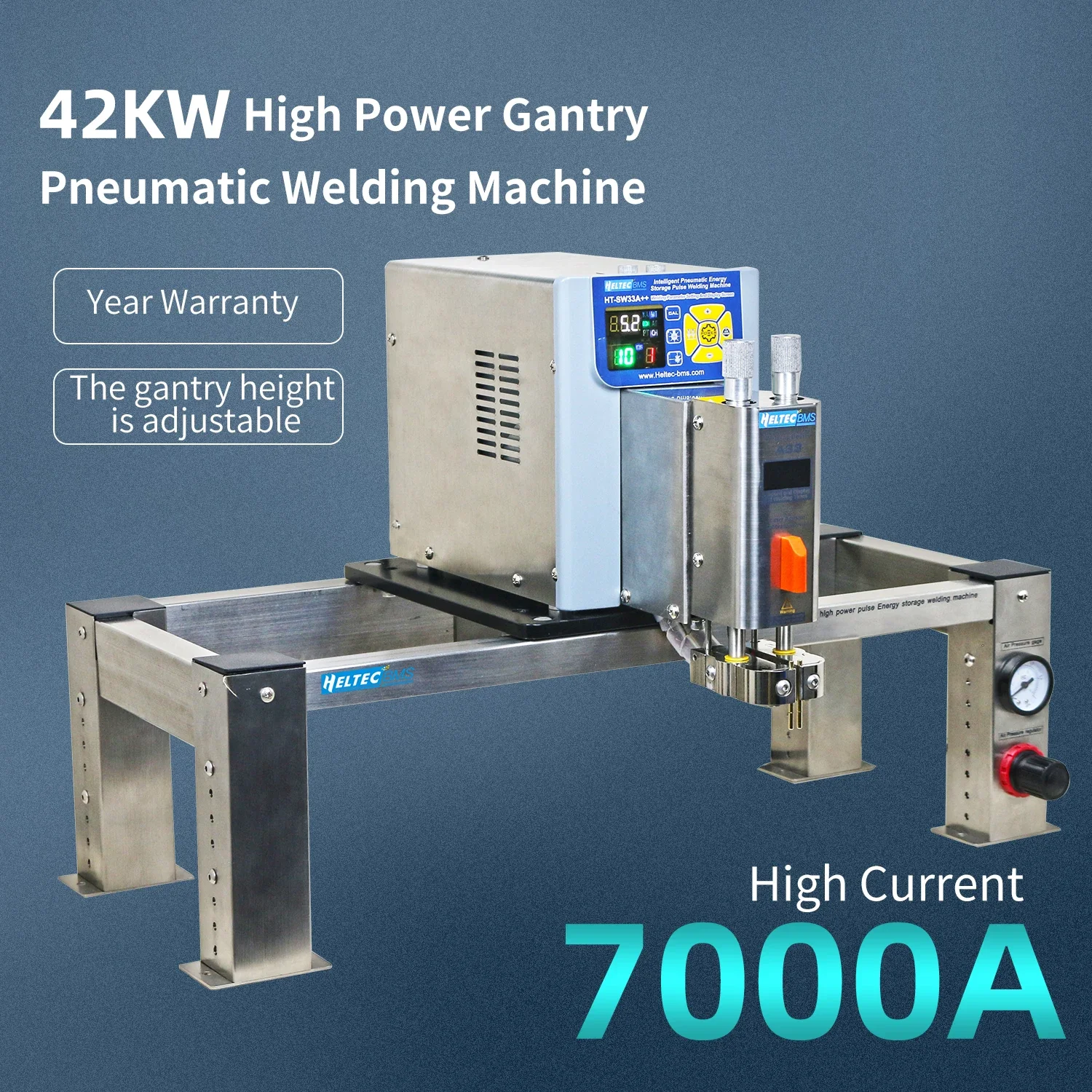 HeltecBMS Penematic press down 42KW 7000A Lithium Battery Spot Welding Machine High Power Spot Welder with Air Compressor