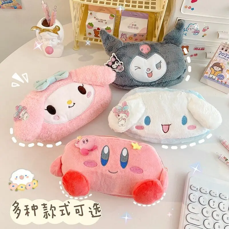 

Kawaii Sanrio Kuromi Large Capacity Pencil Case Anime My Melody Cinnmoroll Plush Bag Toys Makeup Bag Girl Children's Stationery