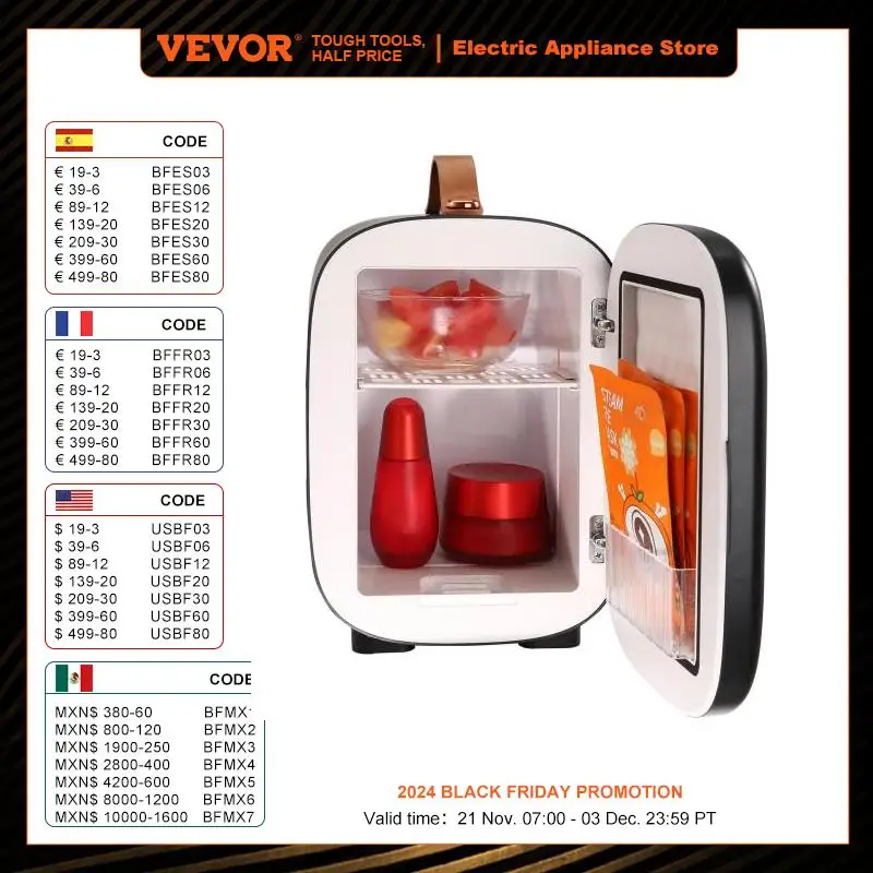 VEVOR 4L Mini Desk Fridge Car Refrigeration Keep Cooler Portable Cosmetics Warm Heat Mask Beverage for Household Dormitory Home