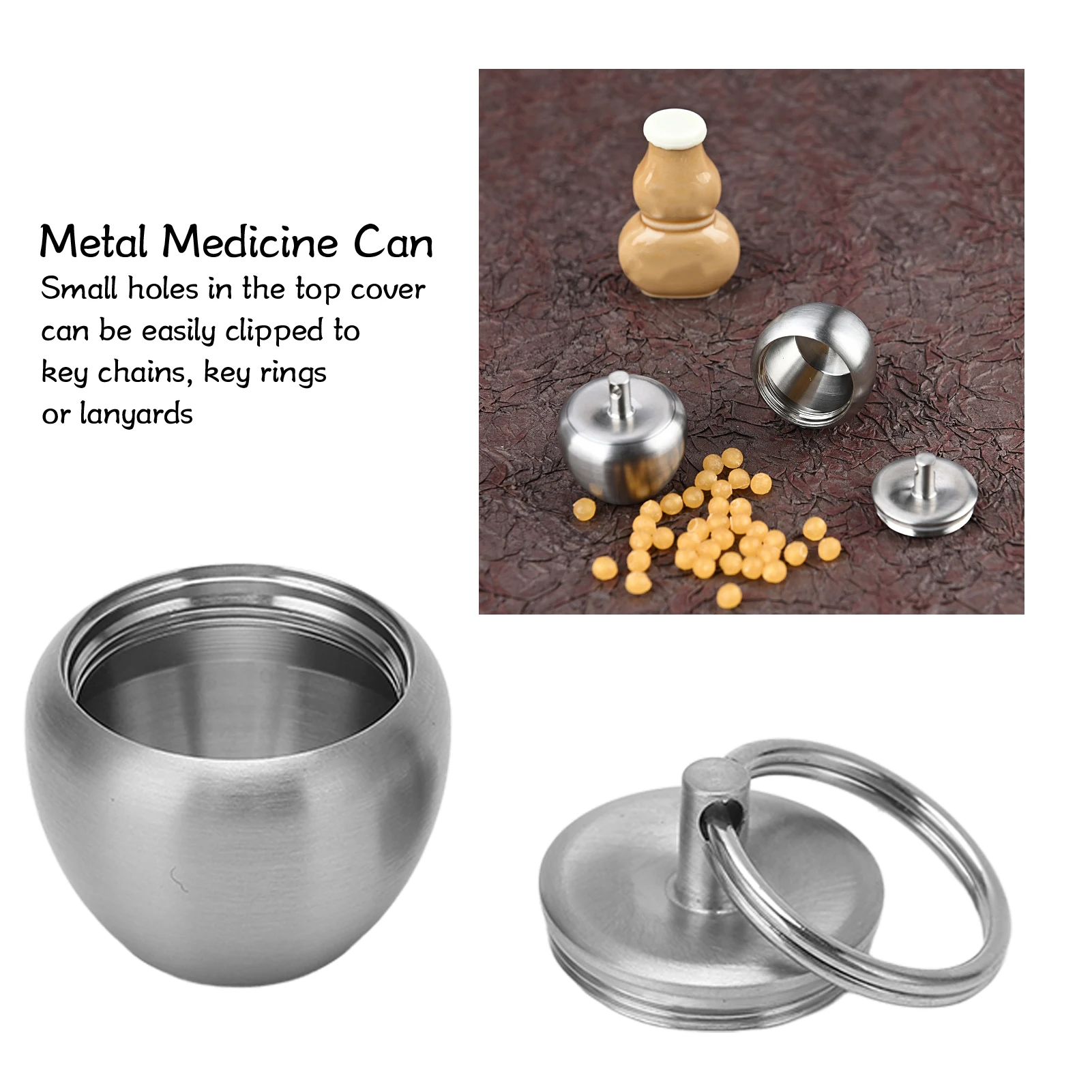 Mini Medicine Jar Shape Stainless Steel Pill Case Drop Resistant For Cinnabar For Safety Charm Buddhist Scriptures pill box