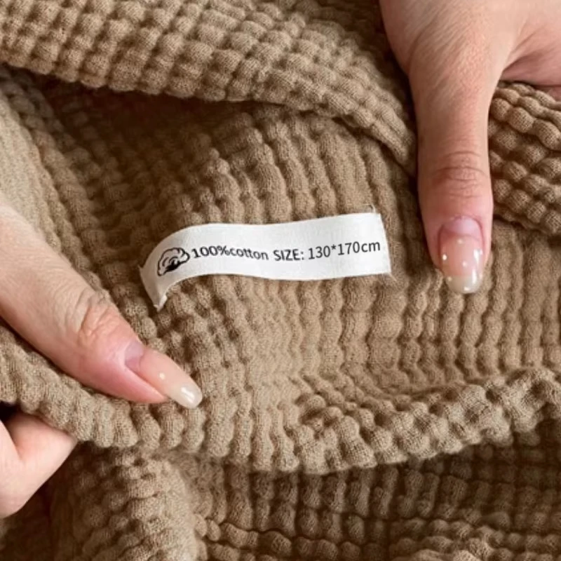 Four-Layer Crepe Yarn Tassel Cotton Blanket Gauze Nap Thin Blanket Living Room Office Car Camping Nap Blanket Available Coraline 6