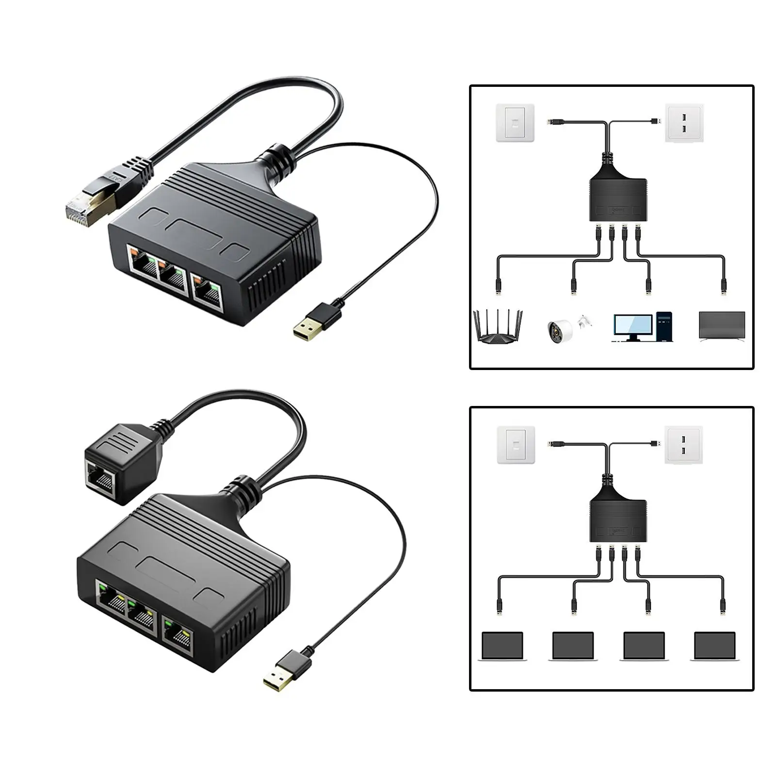 RJ 45 Ethernet Splitter Cable 1 to 3 Ports Ethernet Adapter for Cat5 5E Cat6