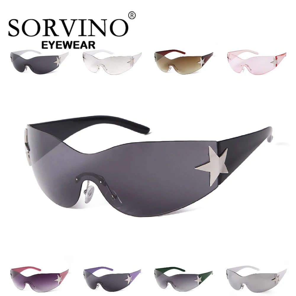 

SORVI Y2K Rimless Punk Sports Five Star Wrap Around Sunglasses Women Men Luxury Brand UV400 Goggles Shades One Piece Sun Glasses