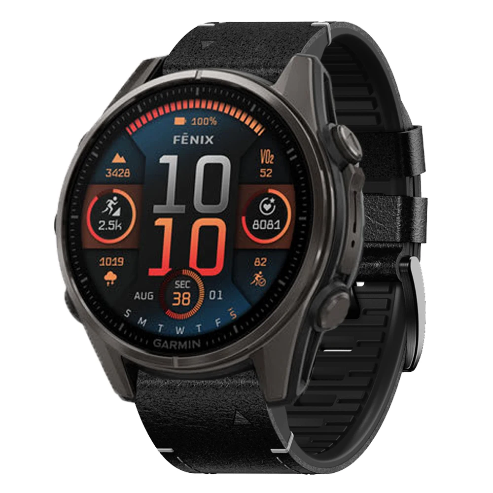 Premium Quick Fit Silicone Leather Watch Strap - 26mm/22mm