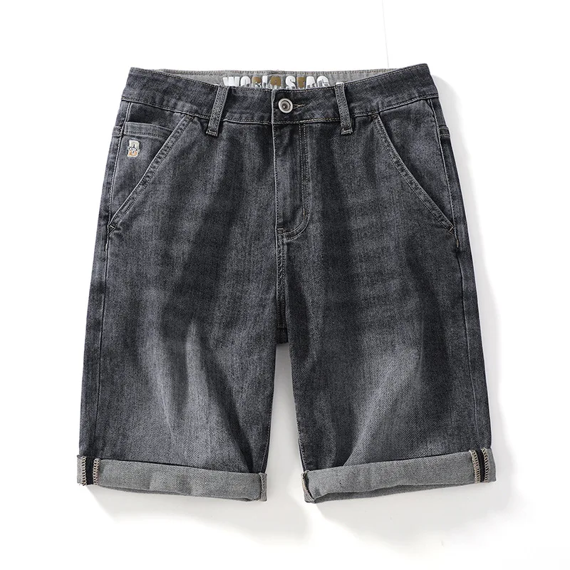 Black and Gray Denim Shorts Men's 2024 Summer Stretch Soft All-Match Middle Pants Trendy Casual Slim High-End Shorts