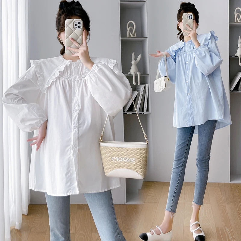 Maternity Tops Spring Cotton Blouses Pregnancy Loose Shirts