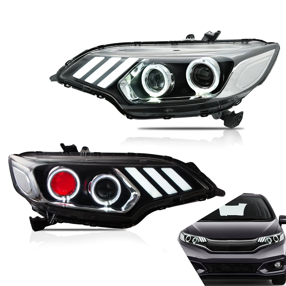 

Headlamp Assembly for Honda Fit/Jazz 2014-UP Headlight LED DRL with Moving Turn Signal Dual Beam Lens Demon Eyes Car Accessories