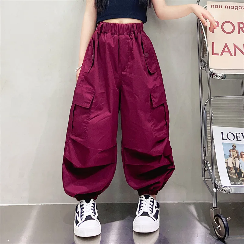 Girls Cargo Pants High Waist Vintage Casual Streetwear Baggy Pants Teenage  Straight Trousers Kids Hip Hop Joggers Pants 4-14Y