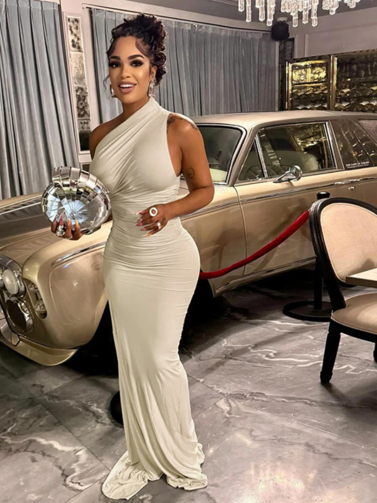 Slimming Temperament Dr Women's High Waist Long Svel Pure Color Slim Fit Dr Ele Lady Sle Autumn Winter Dr