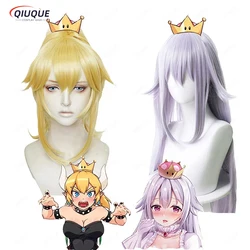 Bowsette Princess Bowser Peach Teresa Boos Golden Blonde And Pink Mixed Long Heat Resistant Hair Cosplay Costume Wig + Wig Cap