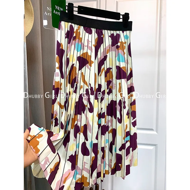 

New Pleated Skirts Women Summer Print Party Holiday Fashion Long Skirts A Line Midi Skirts