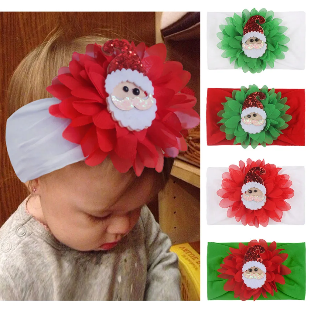 Christmas Day Baby Headbands Nylon Elastic Fabric Santa Claus Flower Hair Bands Dance Party Gifts Headwear Xmas Hair Accessories big bows headband velvet girls thin nylon headband double layer infant spring hair accessories kids party hairbands traceless