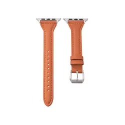 Elegant Leather Slim Watch Strap - Premium Design - 38mm 40mm 41mm (Orange)