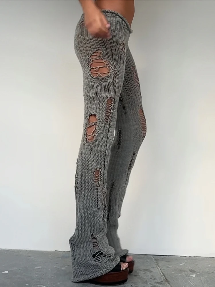 Nibber Hot Girls Long Pants Woman Irregular Hollow Design Crochet Elastic High Waist Skinny Stretch Street Hip-Hop Style Bottoms