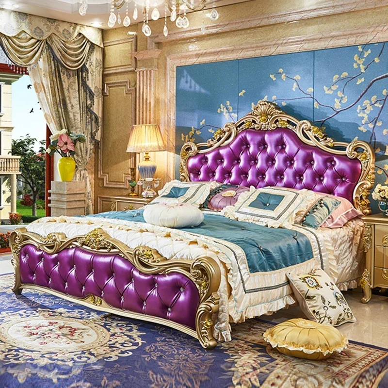 Large Princess Master Bedroom Set Double Villa High Luxury Human Bedroom Set Wooden Sleeping Letti