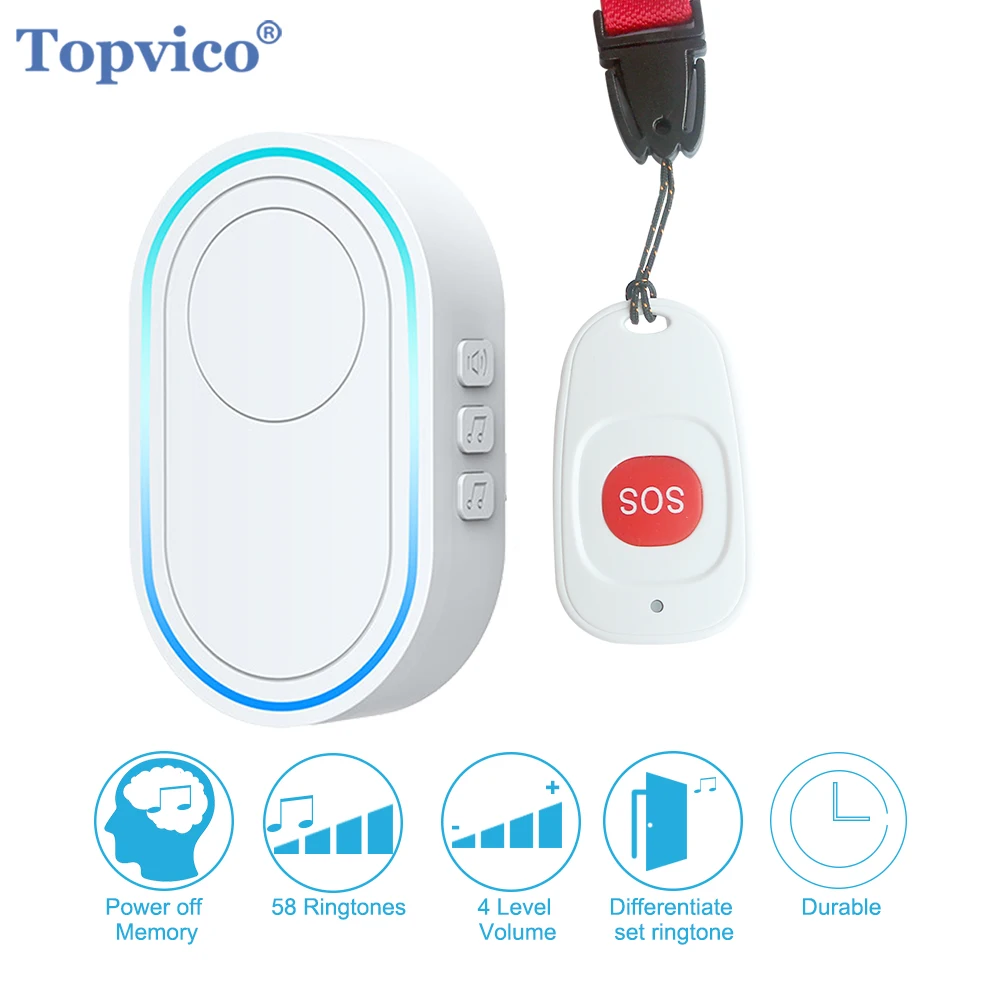 Topvico SOS Button Wireless Elderly Panic Alarm System Caregiver Pager Nurse Emergency 433mhz Watch Call Senior Old People topvico smart wifi panic button for elderly sos alarm wireless caregiver pager fall alert emergency call alexa google home tuya