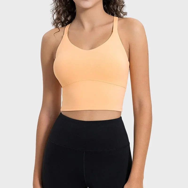 Buttery Soft Strappy Back Sports Bras Padded Crisscross Backless U-neck Cropped Yoga Bras Workout Clothes for Women Gym Tank Top