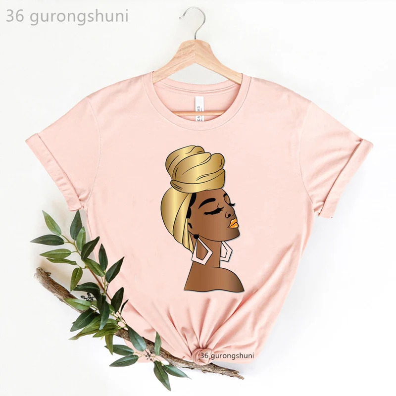 

Gold Glitter Black Girls Magic Print Tshirt Women Afro Queen T Shirt Female Summer Tops Tee Shirt Femme Melanin Poppin T-Shirt