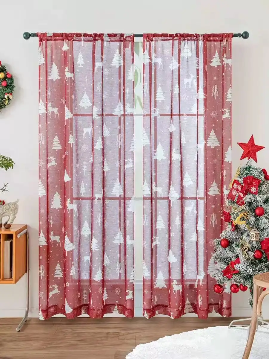 Red Snowflake Christmas Sheer Curtain 1