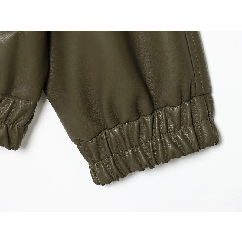 Street PU Leather Women Jacket Y2k Green Long Sleeve Zippers Pocket Female Bomber Jackets Coat 2026 Spring Lady New Outwear ﻿