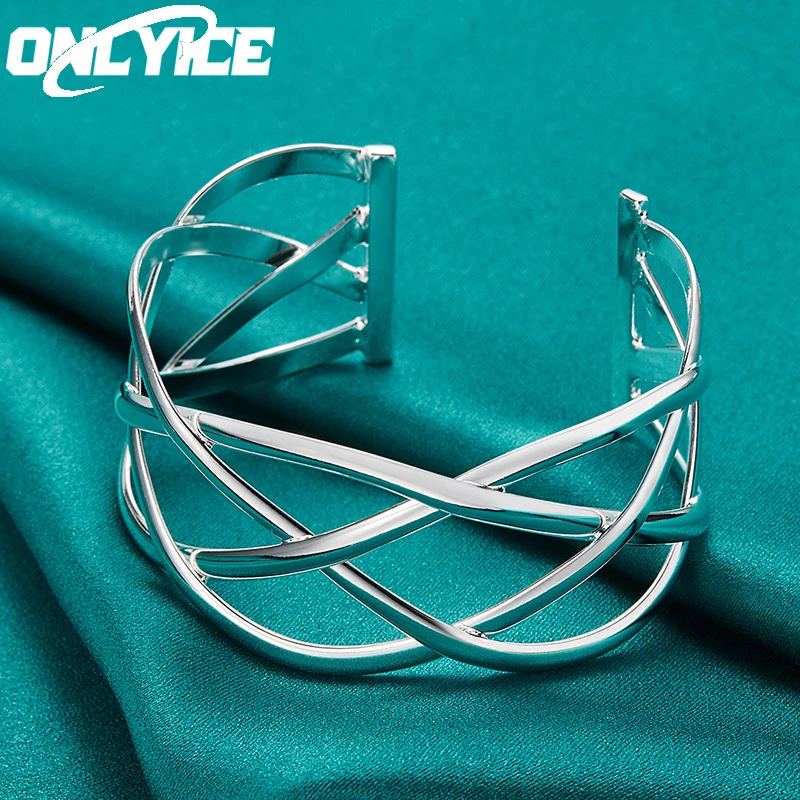 

925 Sterling Silver Three Line Interweave Bracelet Bangles For Women Wedding Party Elegant Accessories Jewelry Holiday Gift