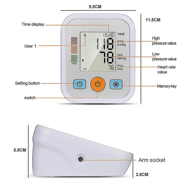 Blood Pressure Monitor Digital Sphygmomanometer Bp Monitors Electronic Tonometer Arm Cuff BPM Tensiometer