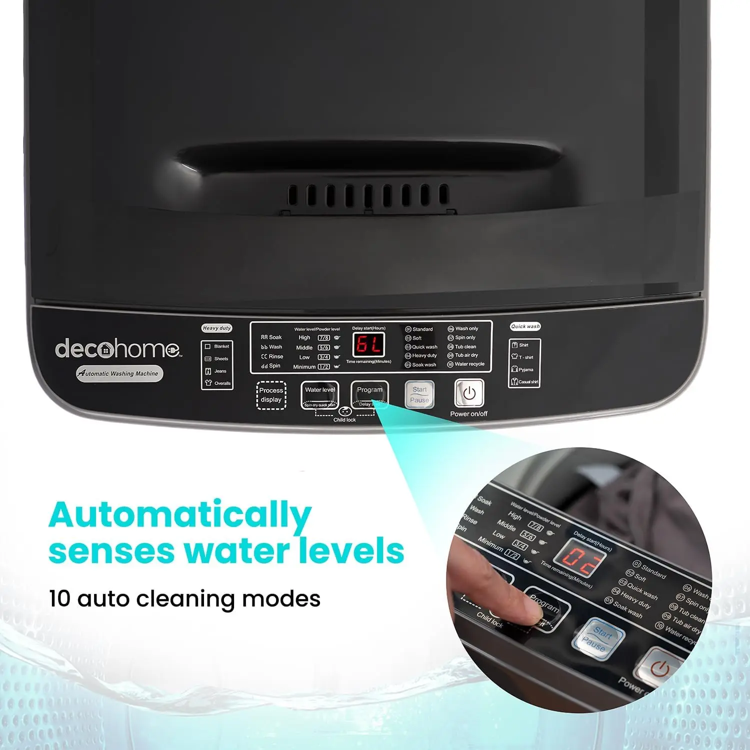 Fully Automatic Portable Washing Machine 1.8 cu. ft. 16lb Capacity 10 Smart Cleaning Programs Water Inlet and Drain Pump 3