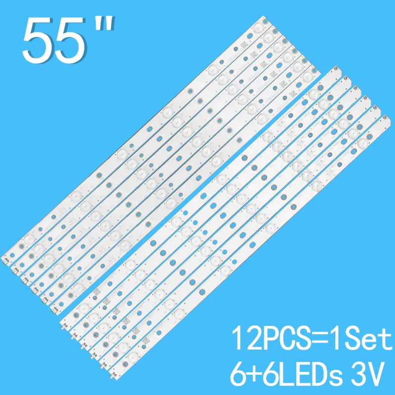 Applicable to Changhong 55 inch LED backlight Strip 12pcs/set KHP200525D, KHP200525C SVJ550AB9-Rve01-Type-6L 3V TV 6L+6R 12pcs set tv led backlight bar strip 47 row2 1 rev 0 7 1 l2 type for lg 47ln5400 47in575s 47ln613s 47ln613v 47ln6130 47ln6138