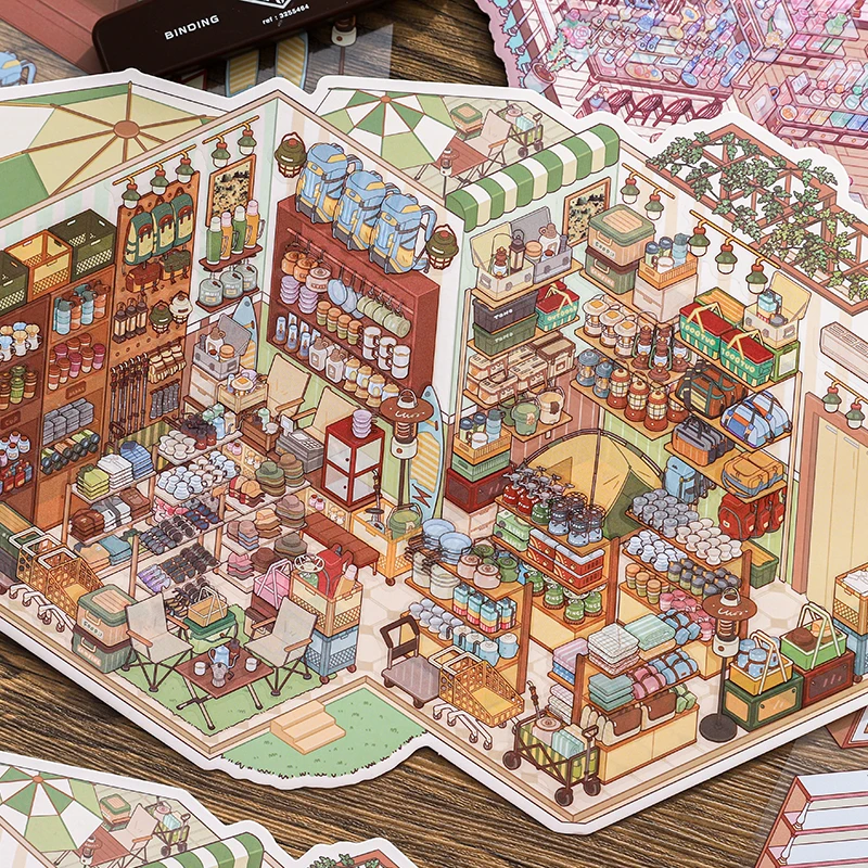 귀여운 스트레스 해소 코드 카고 3D 매장 관리 풍경 스티커 DIY 포켓 캐빈 장면 축제 선물