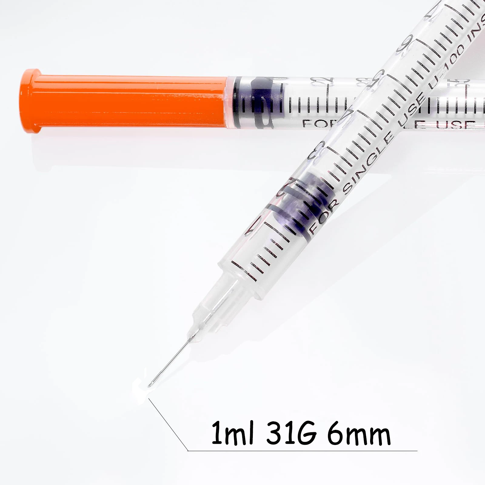 100 pièces/boîte, seringues à insuline stériles jetables de 1 ml avec aiguille 31G 6 mm, emballées individuellement pour la mesure en laboratoire et l'alimentation des animaux 1